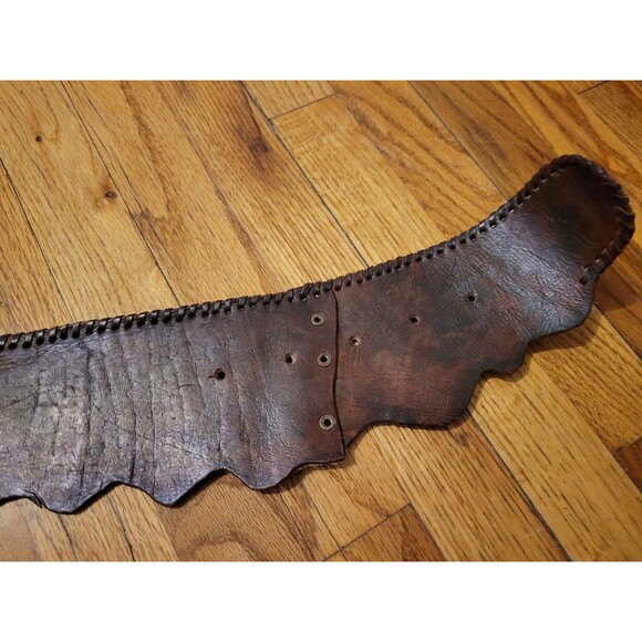 Handmade Wide Festival Belt Leather Cowhide Hair Fur Scalloped Floral Mandala